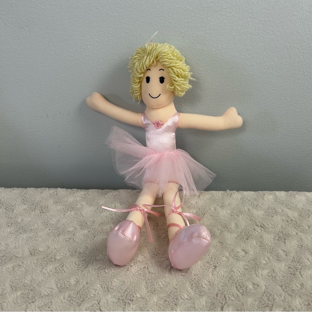 Dollar Tree Ballet Dancer Plush Stuffed Doll Toy Pink Blond Yarn Hair Tulle Tutu